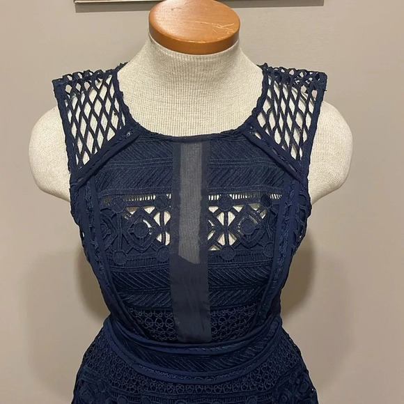 Adelyn Rae - Crochet Lace - Fit And Flare Sleeveless Dress - Navy Blue - Size XS - Picture 2 of 8